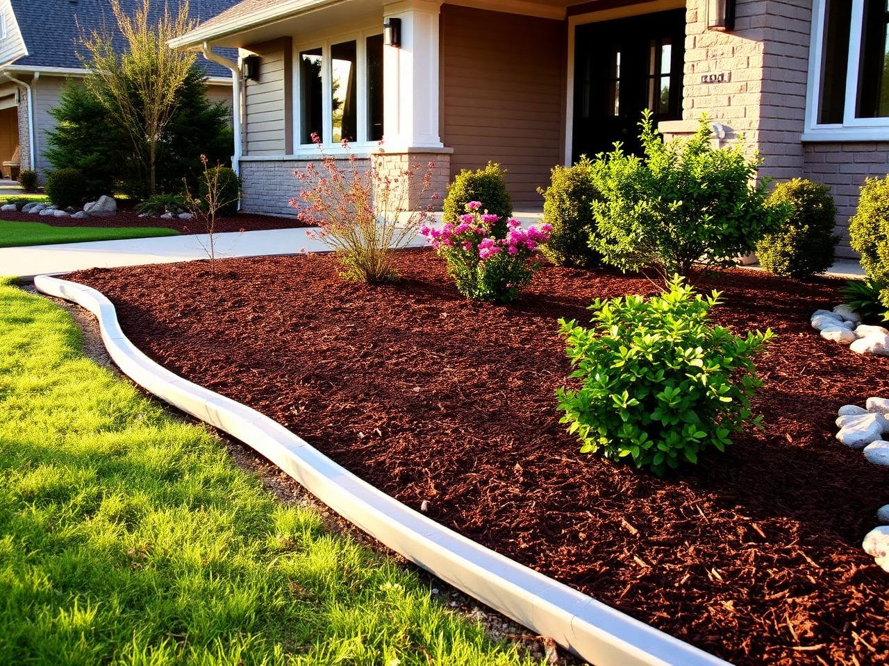 Rebuilt landscape beds with fresh mulch in Carrollton, Texas